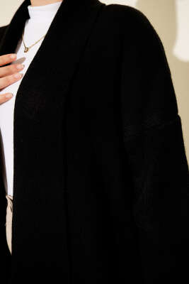 Şal Yaka Basic Uzun Triko Hırka Siyah - Hırka