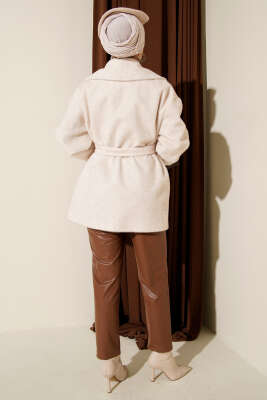 Şal Yaka Bilek Kürklü Goldfox Kaban Ekru - Kaban