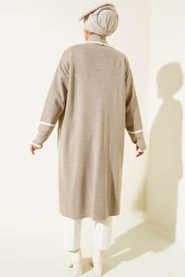 Şal Yaka Cepli Triko Hırka Bej - Triko Hırka