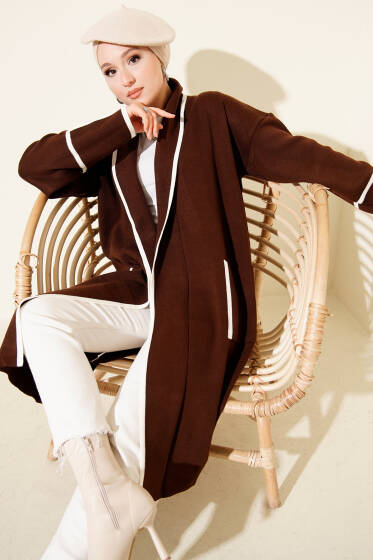 Şal Yaka Cepli Triko Hırka Kahve - Hırka