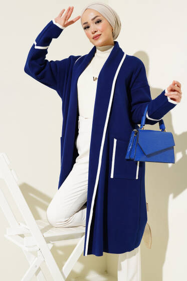 Şal Yaka Cepli Triko Hırka Lacivert - Hırka