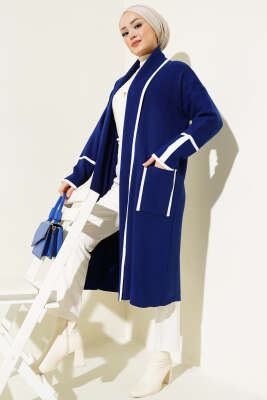 Şal Yaka Cepli Triko Hırka Lacivert - Triko Hırka