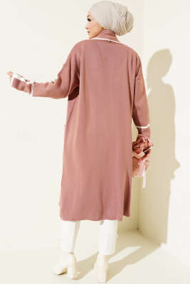 Şal Yaka Cepli Triko Hırka Pudra - Triko Hırka