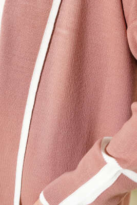 Şal Yaka Cepli Triko Hırka Pudra - Triko Hırka