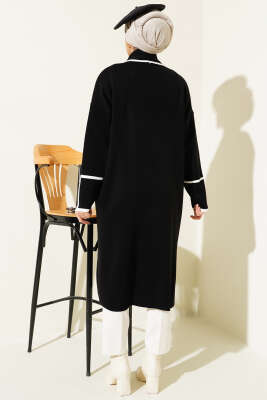 Şal Yaka Cepli Triko Hırka Siyah - Triko Hırka