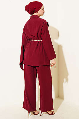 Şal Yaka Detaylı Tensel İkili Takım Bordo - İkili Takım