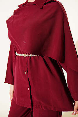 Şal Yaka Detaylı Tensel İkili Takım Bordo - İkili Takım