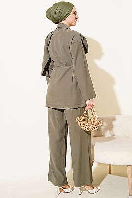 Şal Yaka Detaylı Tensel İkili Takım Haki - İkili Takım