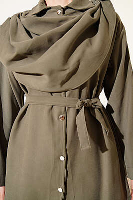 Şal Yaka Detaylı Tensel İkili Takım Haki - İkili Takım