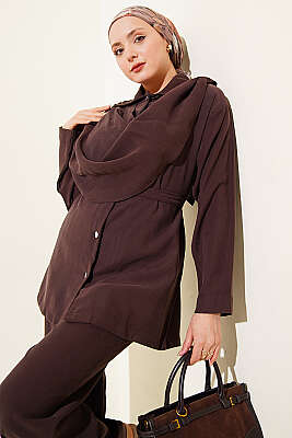 Şal Yaka Detaylı Tensel İkili Takım Kahve - İkili Takım