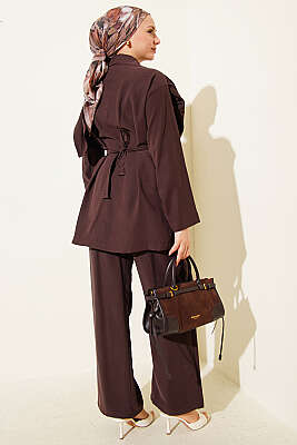Şal Yaka Detaylı Tensel İkili Takım Kahve - İkili Takım