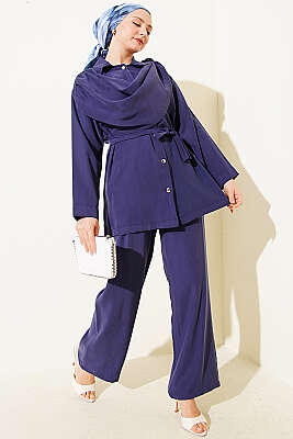 Şal Yaka Detaylı Tensel İkili Takım Lacivert - NEVA MODA