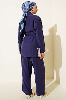 Şal Yaka Detaylı Tensel İkili Takım Lacivert - İkili Takım