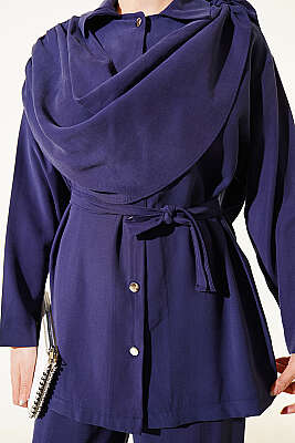 Şal Yaka Detaylı Tensel İkili Takım Lacivert - İkili Takım