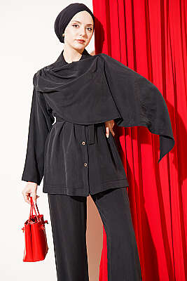 Şal Yaka Detaylı Tensel İkili Takım Siyah - İkili Takım