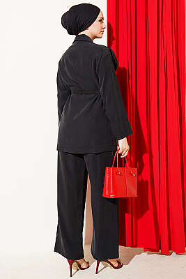 Şal Yaka Detaylı Tensel İkili Takım Siyah - İkili Takım