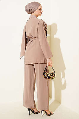 Şal Yaka Detaylı Tensel İkili Takım Vizon - İkili Takım