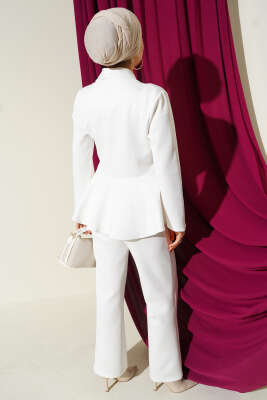 Şal Yaka Düğmeli Scuba İkili Takım Beyaz - İkili Takım