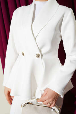 Şal Yaka Düğmeli Scuba İkili Takım Beyaz - İkili Takım