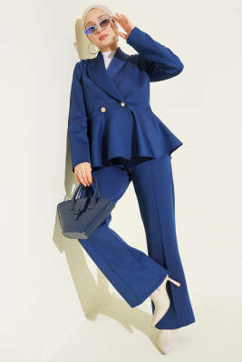 Şal Yaka Düğmeli Scuba İkili Takım Lacivert - İkili Takım