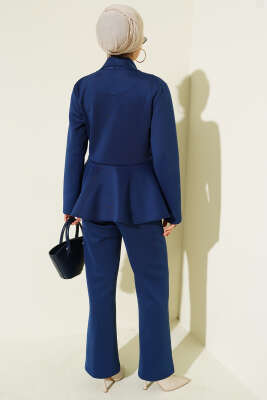 Şal Yaka Düğmeli Scuba İkili Takım Lacivert - İkili Takım