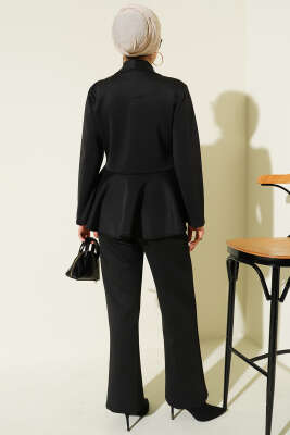 Şal Yaka Düğmeli Scuba İkili Takım Siyah - İkili Takım