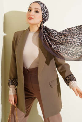 Şal Yaka Leopar Astarlı Blazer Ceket Açık Kahve - MİSS PERRY