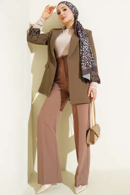 Şal Yaka Leopar Astarlı Blazer Ceket Açık Kahve - Ceket