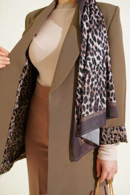 Şal Yaka Leopar Astarlı Blazer Ceket Açık Kahve - Ceket