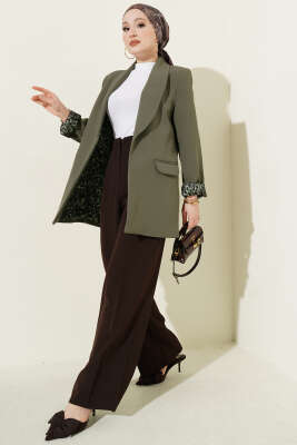 Şal Yaka Leopar Astarlı Blazer Ceket Haki - MİSS PERRY