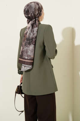 Şal Yaka Leopar Astarlı Blazer Ceket Haki - Ceket