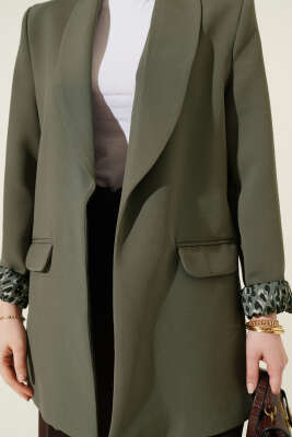 Şal Yaka Leopar Astarlı Blazer Ceket Haki - Ceket