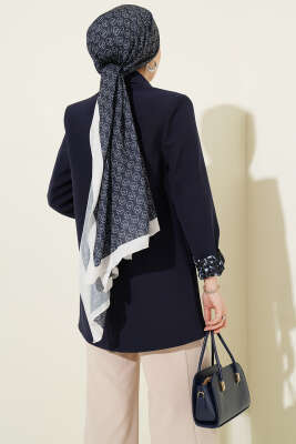 Şal Yaka Leopar Astarlı Blazer Ceket Lacivert - Ceket