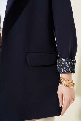 Şal Yaka Leopar Astarlı Blazer Ceket Lacivert - Ceket