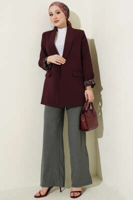 Şal Yaka Leopar Astarlı Blazer Ceket Mürdüm - Ceket