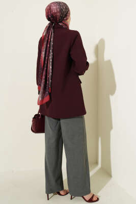 Şal Yaka Leopar Astarlı Blazer Ceket Mürdüm - Ceket