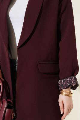 Şal Yaka Leopar Astarlı Blazer Ceket Mürdüm - Ceket