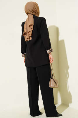 Şal Yaka Leopar Astarlı Blazer Ceket Siyah - Ceket