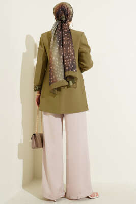 Şal Yaka Leopar Astarlı Blazer Ceket Yağ Yeşili - Ceket