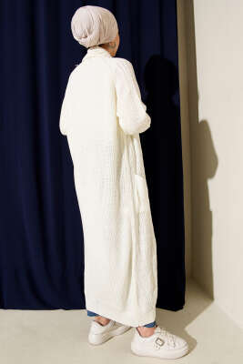 Şal Yaka Örgü Kabartmalı Triko Hırka Ekru - Hırka