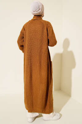 Şal Yaka Örgü Kabartmalı Triko Hırka Hardal - Hırka