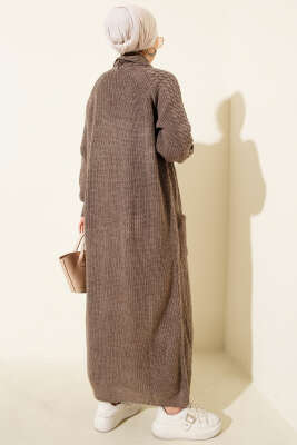 Şal Yaka Örgü Kabartmalı Triko Hırka Vizon - Hırka