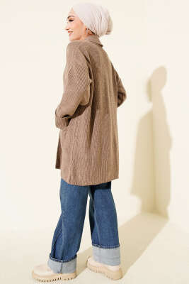Şal Yaka Pirinç Örgü Triko Hırka Bronz - Hırka