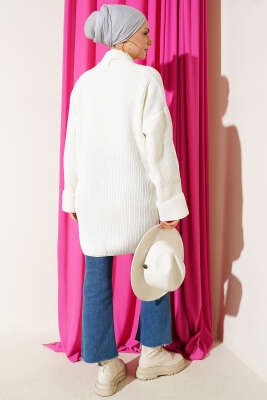 Şal Yaka Pirinç Örgü Triko Hırka Ekru - Hırka