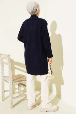 Şal Yaka Pirinç Örgü Triko Hırka Lacivert - Hırka