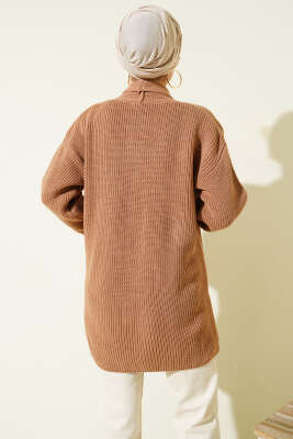 Şal Yaka Pirinç Örgü Triko Hırka Latte - Hırka