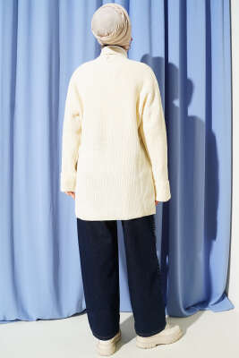 Şal Yaka Pirinç Örgü Triko Hırka Taş - Hırka