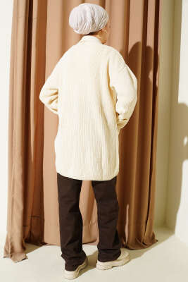 Şal Yaka Pirinç Örgü Triko Hırka Taş - Yılın Fırsatı