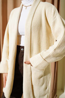 Şal Yaka Pirinç Örgü Triko Hırka Taş - Yılın Fırsatı