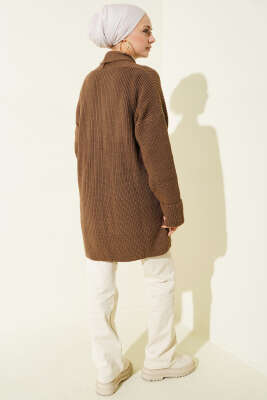 Şal Yaka Pirinç Örgü Triko Hırka Vizon - Hırka